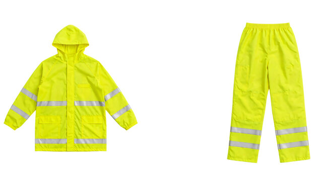 High visibility yellow rain suit isolated on transparent background