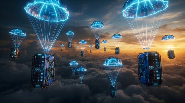 Creative futuristic visualization of valuable digital data being protected by multiple independent backup systems, symbolizing data backup, disaster recovery, cloud backup, database protection,