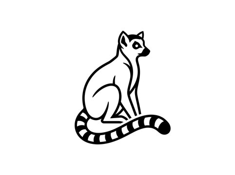 Ring-tailed lemur sitting vector line art illustration