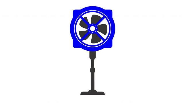Electric standing pedestal fan rotating blades vector icon animation isolated on pure white background   