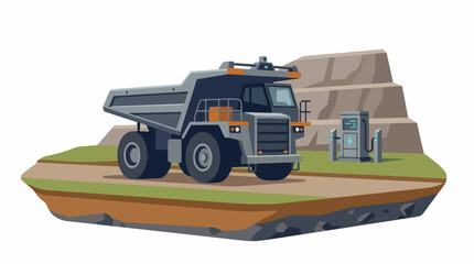 Heavy Duty Mining Dump Truck on a Construction Site with Rocks and Fuel Station. © magnetglobal