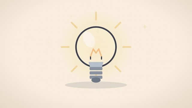 Light bulb glowing with rotating rays seamless loop animation