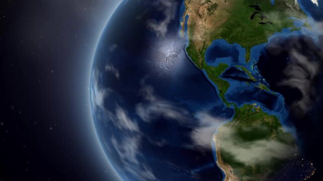 Earth Orbit Zoom into Romania Map with Informational Infographic Data