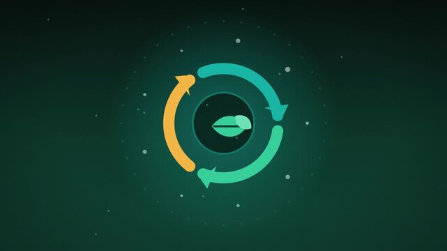 Recycling arrows rotating around a green leaf seamless loop