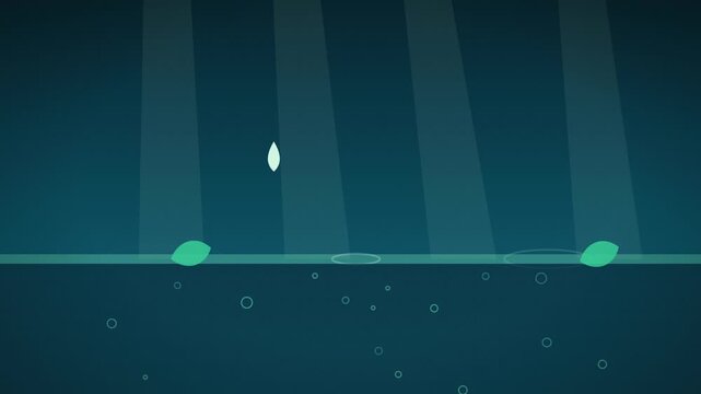 Water drops falling and rippling on a teal surface seamless loop