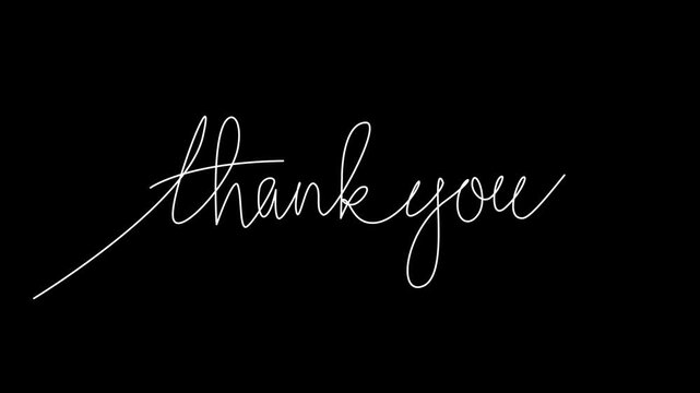 Animated white handwritten "Thank You" text in various cursive and script styles, drawing itself on a black background, expressing gratitude and appreciation.