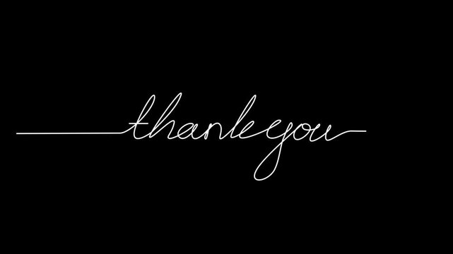 Animated 'Thank You' Text Writing Itself in Continuous Cursive White Line on Black Background
