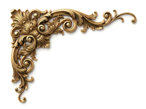 Elegant gold corner decorative molding element isolated on white background