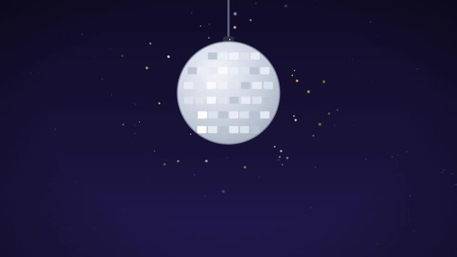 Disco ball throwing sparkling light specks across a dark party scene