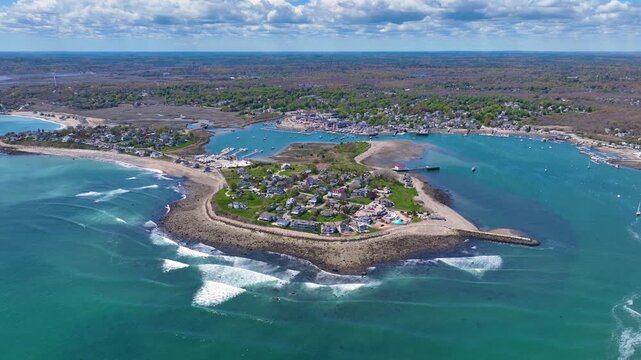 Scituate Harbor aerial view including First Cliff village and Cedar Point in town of Scituate, Massachusetts MA, USA. 