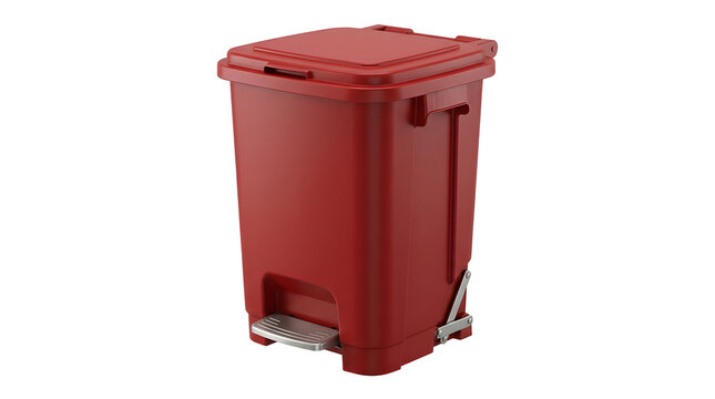 Red medical waste bin with foot pedal isolated on transparent background for hygiene