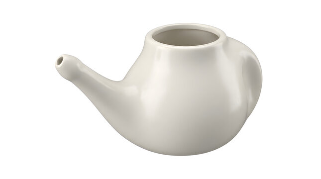 White ceramic neti pot for nasal irrigation isolated on transparent background studio shot