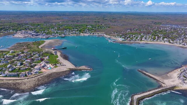 Historic residential houses aerial view on First Cliff village at Scituate Harbor, town of Scituate, Massachusetts MA, USA. 