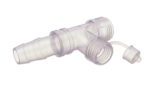 Medical feeding tube adapter isolated on transparent background for clinical use