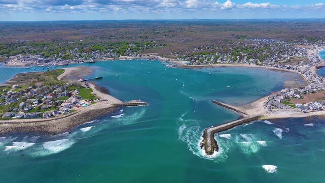 Historic residential houses aerial view on First Cliff village at Scituate Harbor, town of Scituate, Massachusetts MA, USA. 