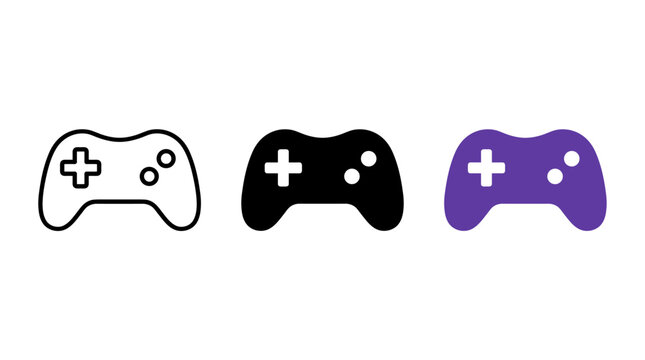 Game controller icons in outline, solid, and filled design variations