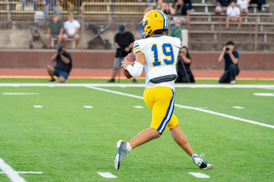 American Football Quarterback Dropping Back with the Ball