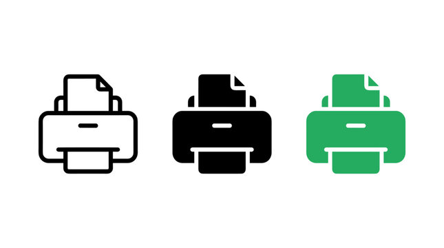 Office printer icon set for document printing and business workflow