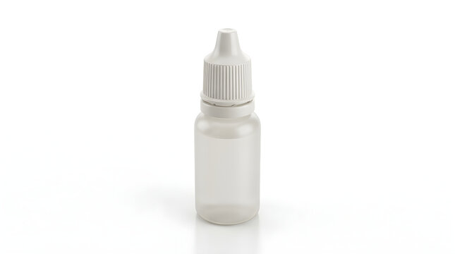Clear plastic dropper bottle with white cap standing upright
