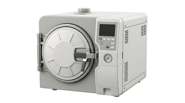 Medical autoclave sterilizer machine isolated on transparent background for clinical laboratory equipment use