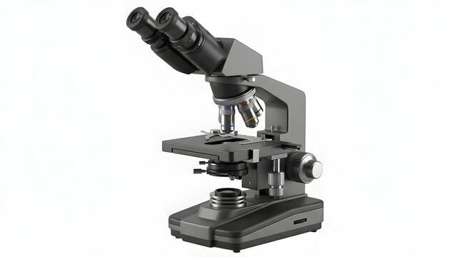 Professional binocular microscope isolated on transparent background for scientific research and laboratory analysis