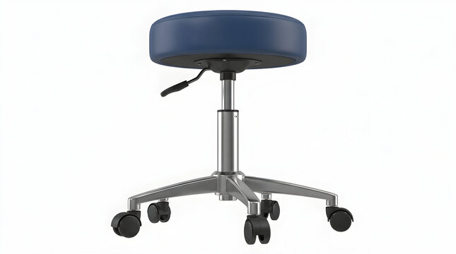 Blue medical stool with adjustable height isolated on transparent background for clinic