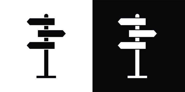 Directional signpost icon set. Wayfinding marker symbols. Crossroad navigation pointer and street guide signs