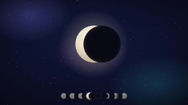 Full moon cycling through lunar phases above a phase indicator