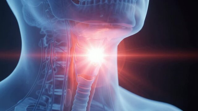 Human Larynx Throat Pain - 3D Medical Animation of Glowing Red Tumor Inflammation - Cinematic X-Ray Style Anatomical Visualization