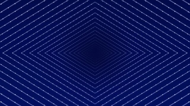 Glowing blue geometric tunnel with endless rotating diamond shapes creating futuristic abstract visual motion