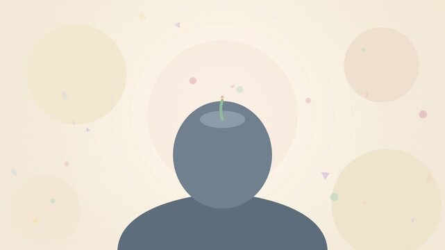 Minimalist avatar illustration depicts a stylized human silhouette against a soft background.