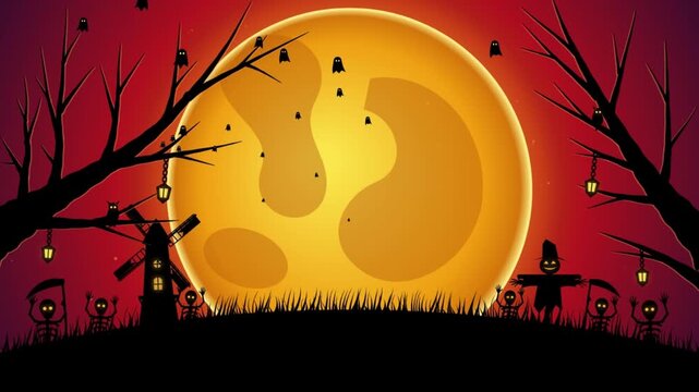 Happy Halloween Animation with Haunted Castle and Moon