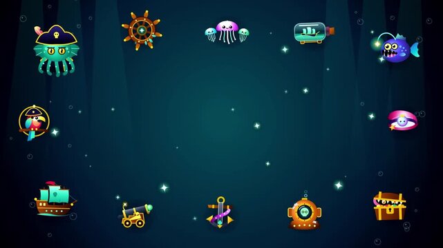 Underwater Pirate Cartoon Frame with Magical Sparkles Motion Animation