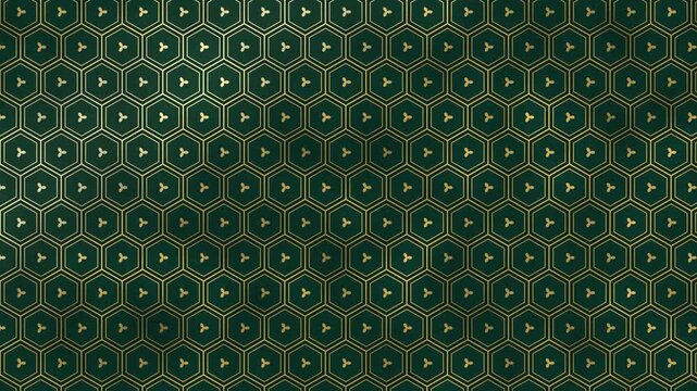 Japanese Kikko Hexagon Pattern Gold on Green Moving Seamless Loop