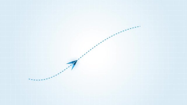 Minimalist upward arrow animation, dotted line rising growth curve vector motion logo, seamless corporate success symbol for business and technology websites