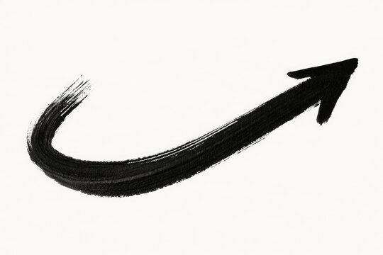 A simple black brushstroke arrow curving upward and to the right on a white background, symbolizing growth or progress.