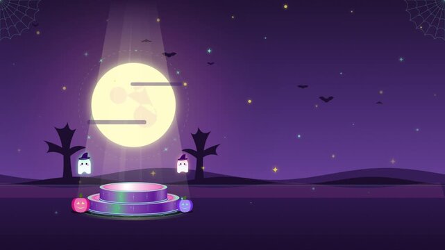 Halloween Podium Background Animation with Full Moon and Ghosts