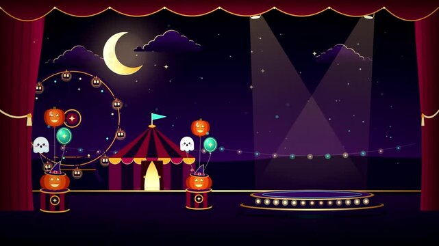 Halloween Circus Stage Background with Podium and Spotlights