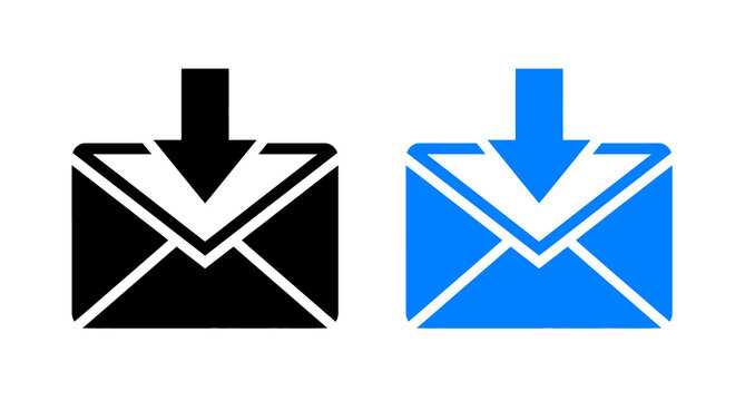 Download email icon set with envelope and arrow symbol for web interface and digital communication