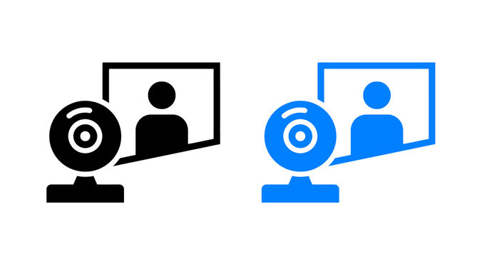 Webcam video call icon set isolated on transparent background for digital communication interface