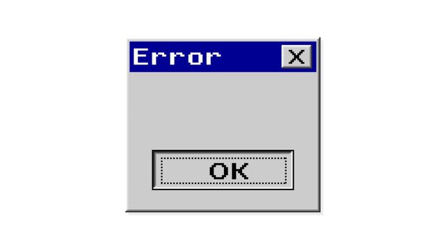 Retro Windows error dialog box interface with blue title bar and OK button on white background