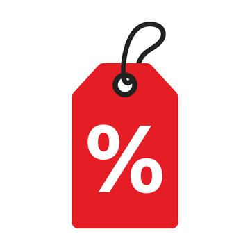 Red price tag with a white percentage symbol for retail sales and discounts discount shopping commerce