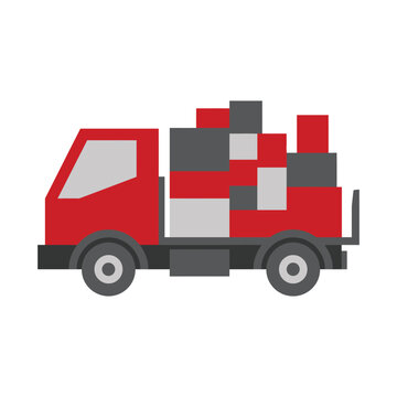 Delivery truck loaded with stacked storage boxes for transport and logistics services supply chain service