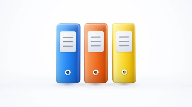 Three colorful office binders standing upright on a clean white background.
