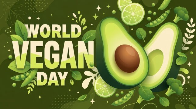 World Vegan Day illustration with avocado