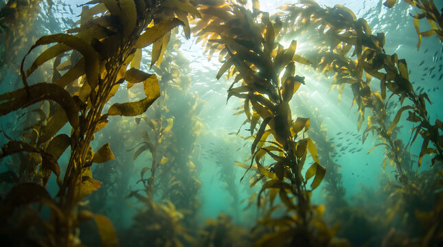 Dense underwater kelp forest in clear cool coastal water