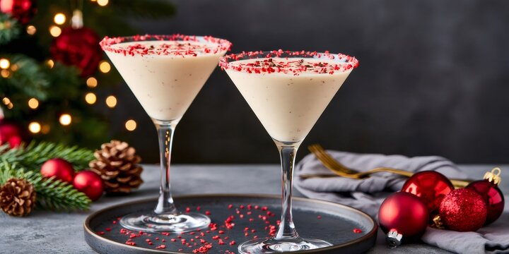 Christmas festive eggnog martinis with peppermint rim