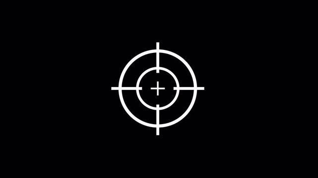 Sniper scope rifle icon sign animation on transparent background, sniper scope tactical target aim viewfinder animated in 4k.