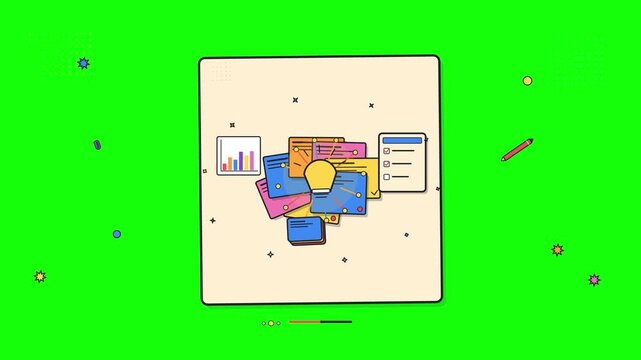 Digital Workspace Organization Featuring Sticky Notes Charts and Task Lists on a Green Background