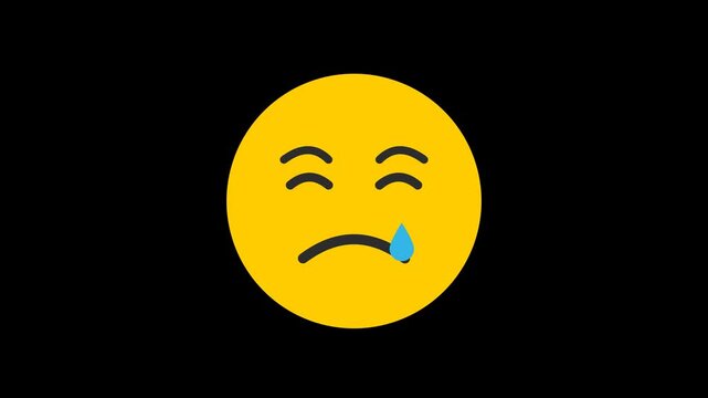 2D flat vector crying emoji with falling tears motion graphic loop